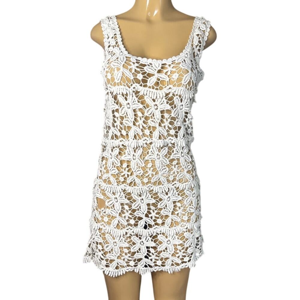 Origami by Vivien Crochet Open Knit Sleeveless Dress Ivory Size Small